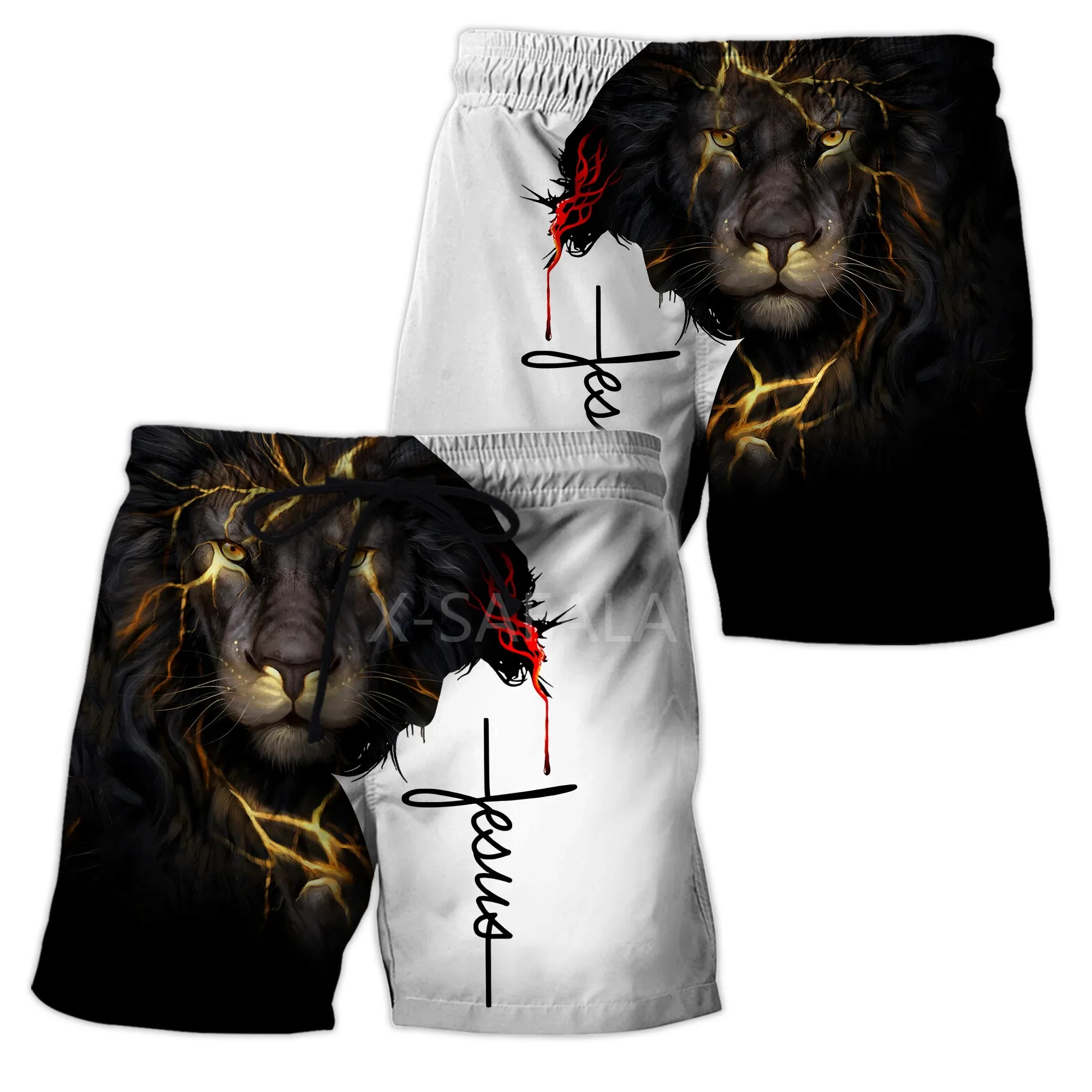 

Skull Viking Jesus Warrior 3D Print Men Shorts Unisex Street wear Elastic Waist Shorts Summer Beach Harajuku Casual Drawstring
