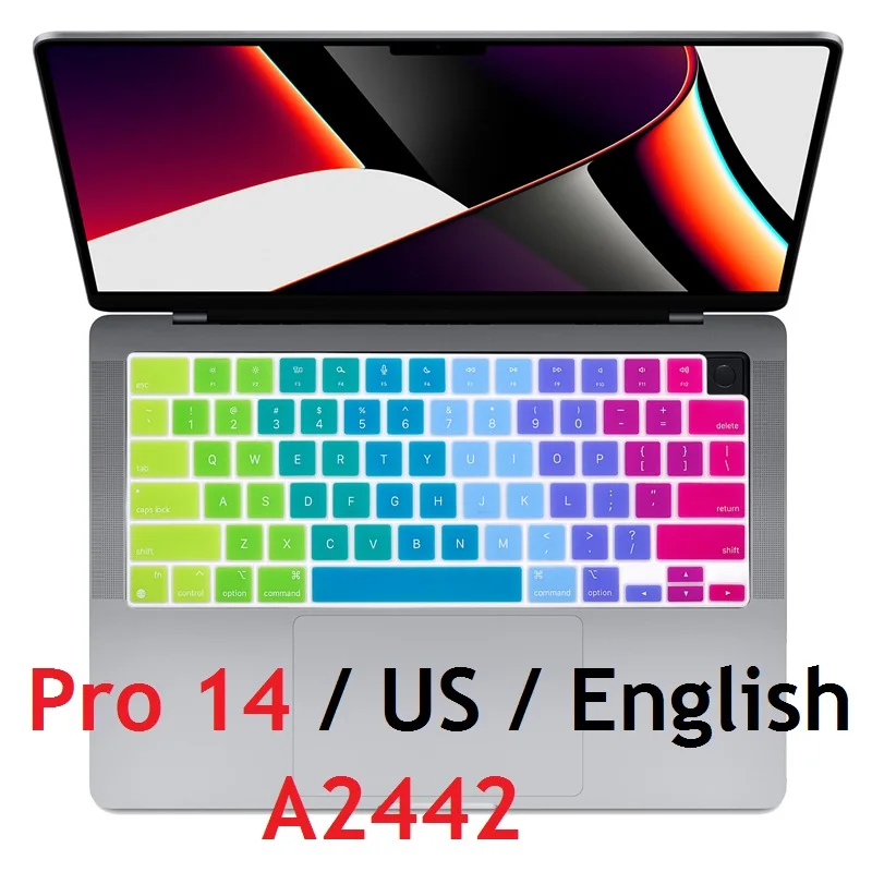 Радужный чехол для ноутбука с английской раскладкой Macbook Pro 14 в 2021 M1 A2442 Pro14 US