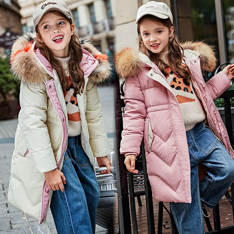 Winter Thicken Parka real Fur Hooded -30 degrees Girls clothing warm Down jacket for girl clothes Children Outerwear Coats |