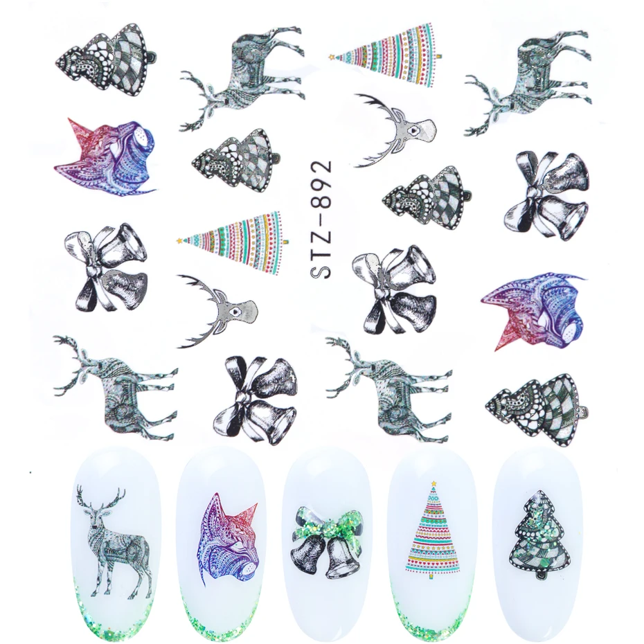 12 шт./компл./комплект наклейки для ногтей в виде оленей и снежинок Зимний
