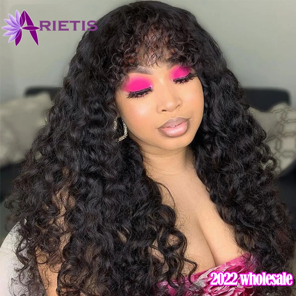 

180% Плотность волнистые человеческие волосы парики с челкой для чернокожих женщин бразильский парик без Реми на сетке полностью машинное из...