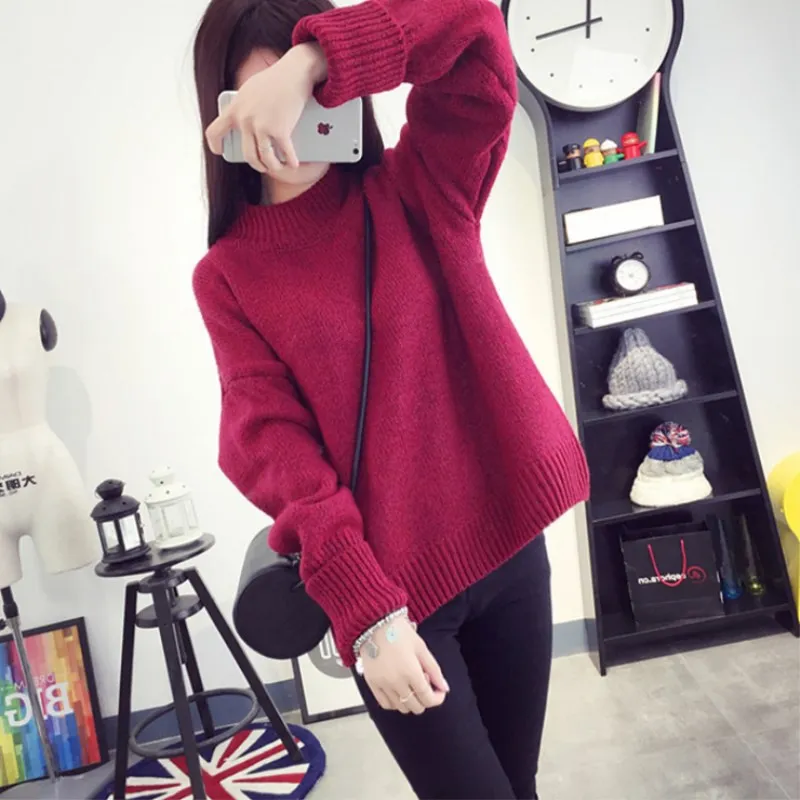 Осенне-зимний пуловер с высоким воротником плотный свитер куртка однотонный