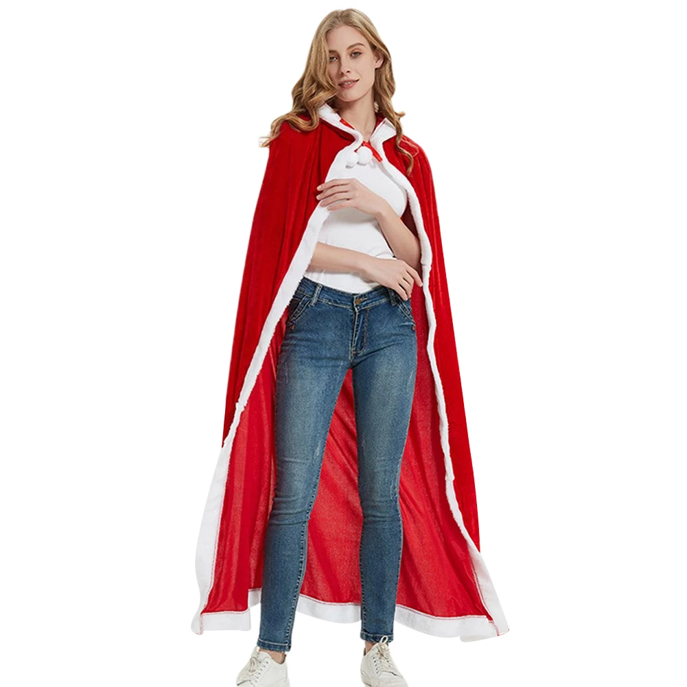 Новый женский Рождественский костюм с капюшоном красная мантия длиной до