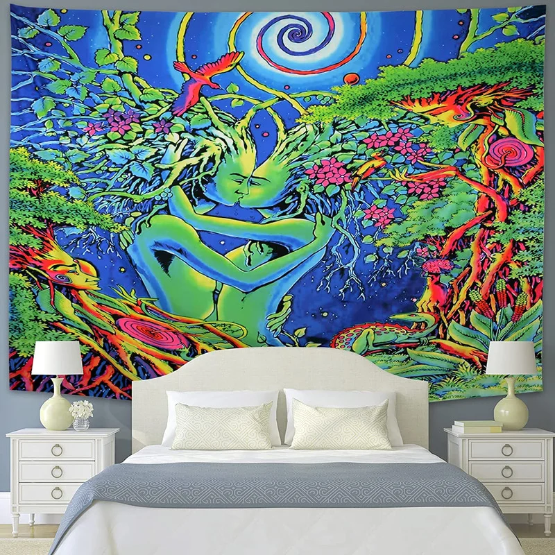 

Kiss Lovers Tapestry Aesthetics Psychedelic Tree Celestial Extraterrestrial Tapestry Nude Girl Hippie Wall Tapestry Tapiz Playa