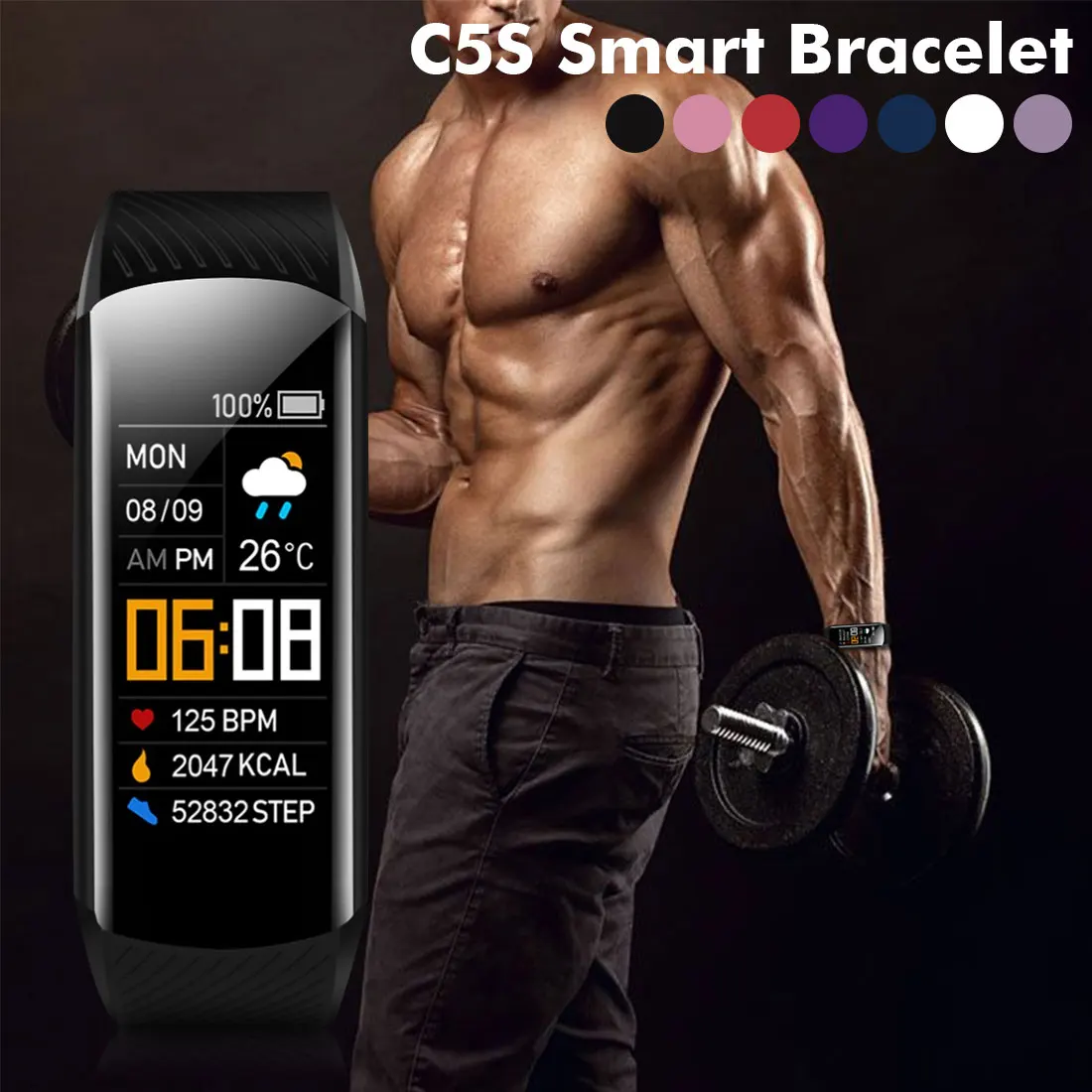 

C5S Bluetooth Waterproof Heart Rate Sleep Monitor Fitness Sports Smart Bracelet Multifunctional Touch Screen Smart Bracelet