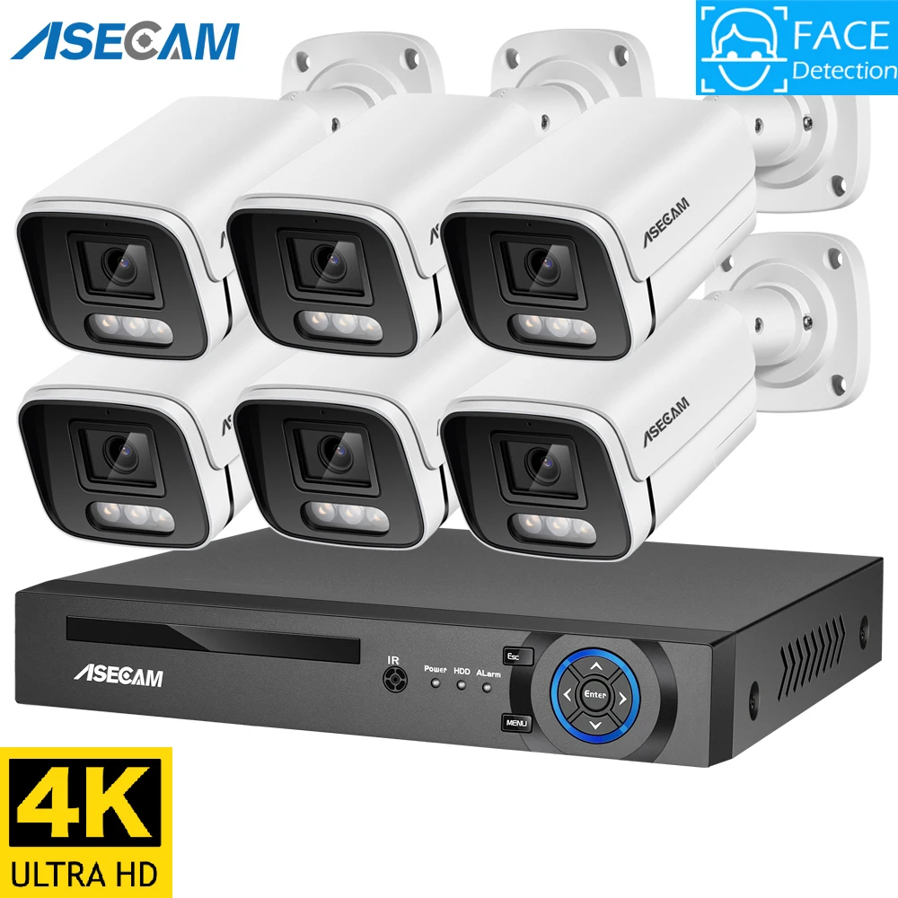 8MP 4K Ai Face Detection Security Camera System POE NVR Kit CCTV Video Record Outdoor Home Human Audio Surveillance Xmeye | Безопасность