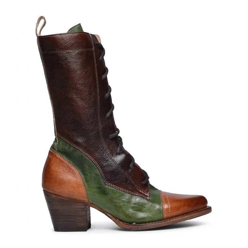 

2020 New Winter Boots Women Retro Shoes Leather Boots Vintage Rivets Round Toe Lace-Up mid-calf Martin Boots zapatos Plus Size