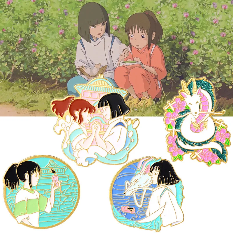 

Spirited Away Ogino Chihiro Nigihayami Kohakunushi Cosplay Cartoon Costume Props Metal Badge Pin Alloy Brooch