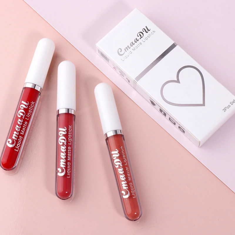 Matte Lipstick Set 3 Colors Long-Lasting Waterproof Velvet Lip Lipgloss Kit Cosmetics Gift for Girls Women THRK889 |