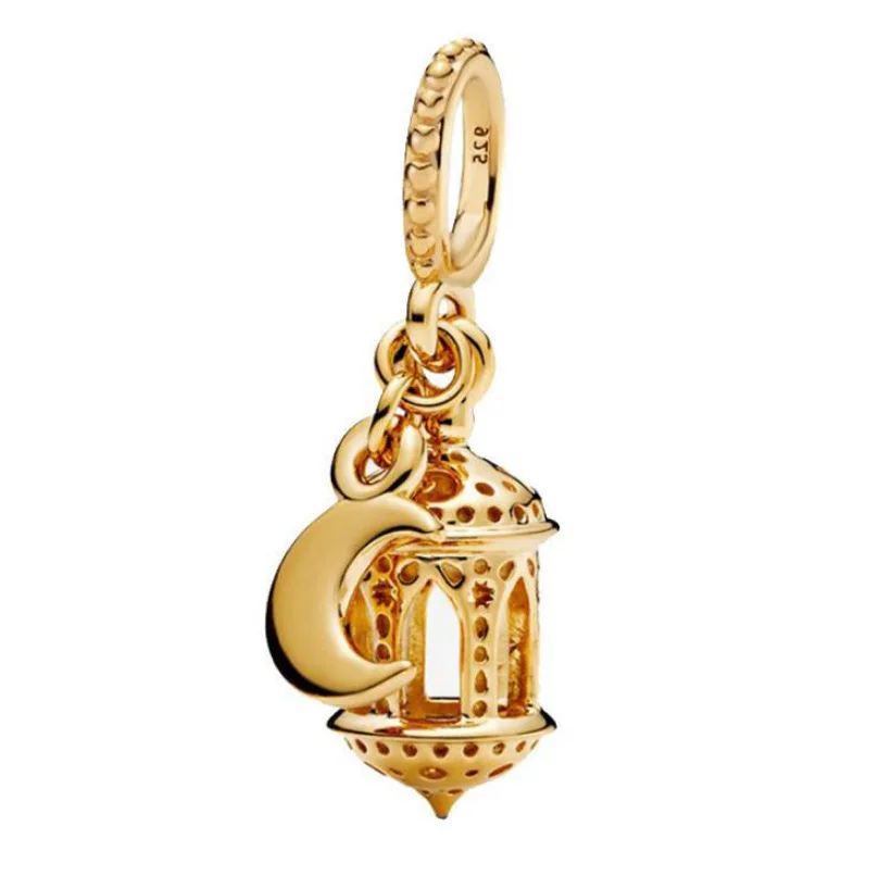 

Original 925 Sterling Silver Charm Golden Arabian Lantern Moon Pendant Fit Pandora Women Bracelet & Necklace Diy Jewelry