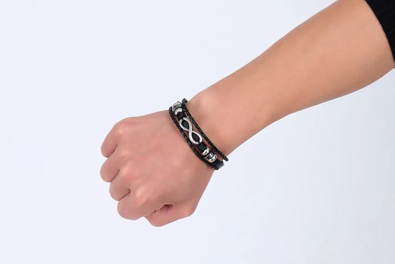 Черная Плетеная Подлинная нержавеющая сталь кожаные браслеты и обручи для