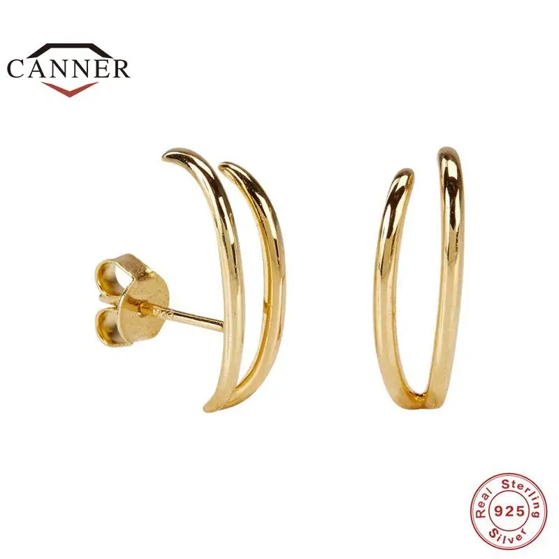 

CANNER 925 Sterling Silver Ear Stud Earrings for Women Simple Gold Color Cartilage Piercing Earings Fine Jewelry Pendientes Gift