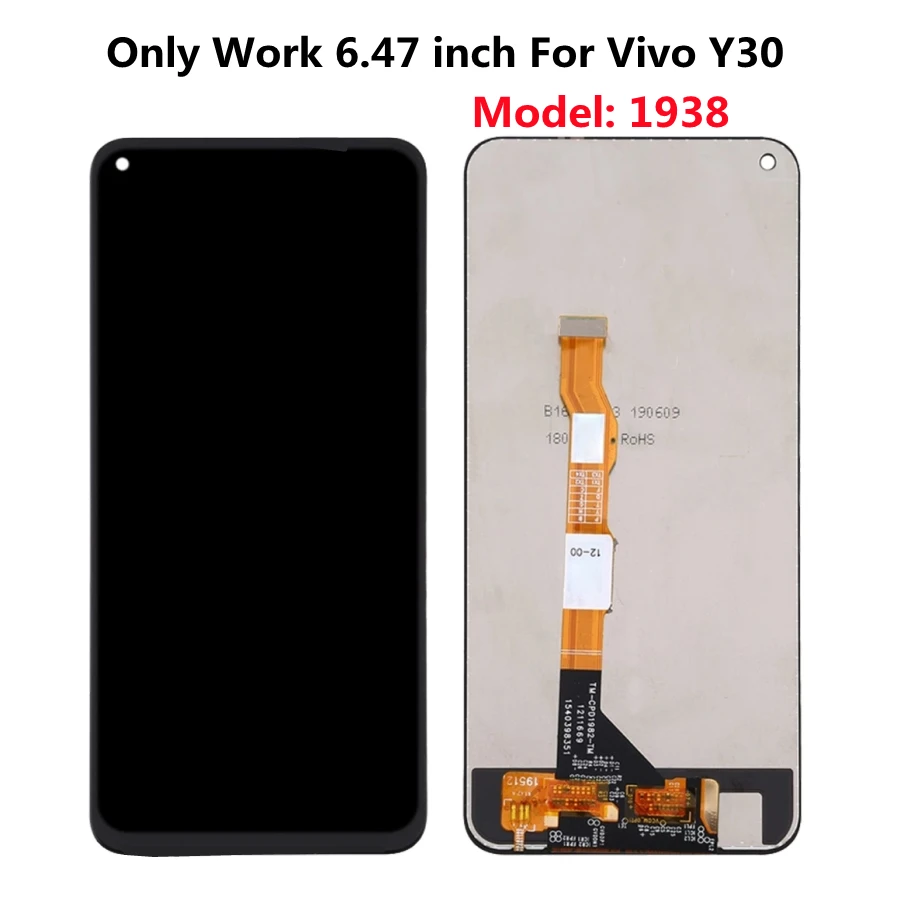 Negro 6,47 "para Vivo 1938 Y30 pantalla LCD de montaje de digitalizador con pantalla t&aacute;ctil de reemplazo para Vivo Y30 LCD-1