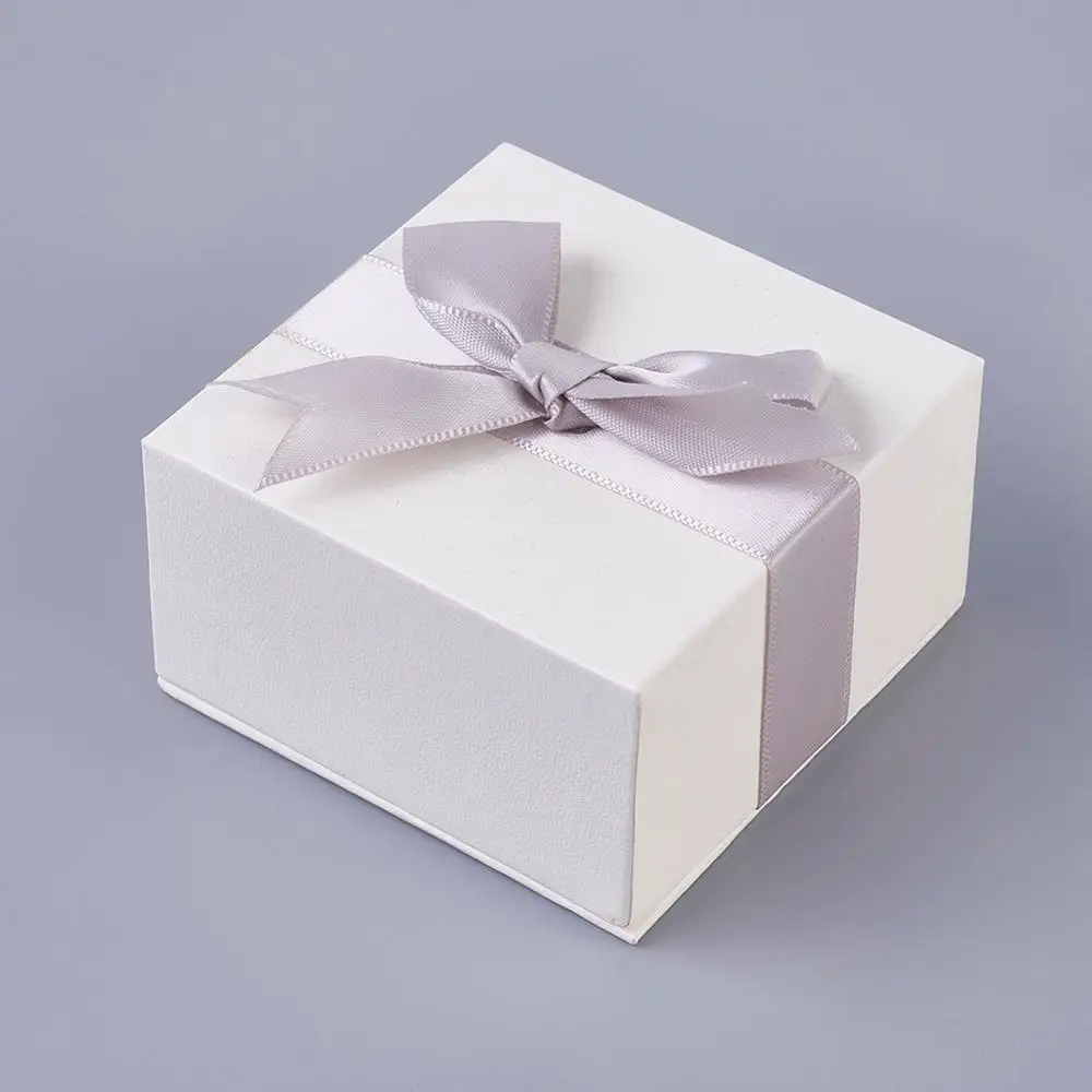 12/18pcs Cardboard Jewelry Boxes Square with Sponge Velours and Ribbon Bowknot  jewelry boxes for packaging Gifts 7.6x7.6x4.3cm