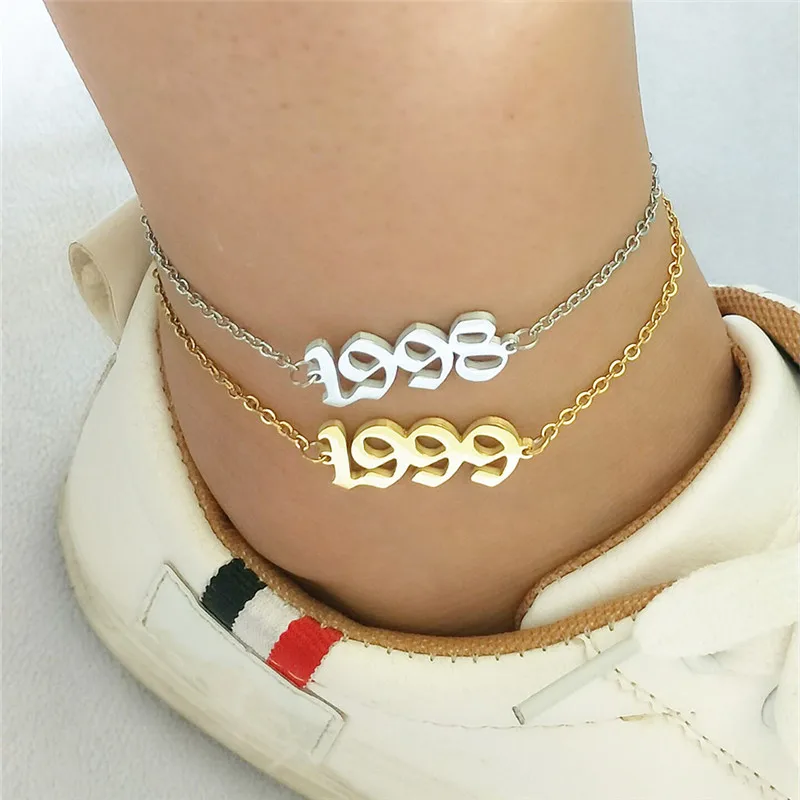 От 1991 до 2000, ножные браслеты для детей с датой рождения и цифрами в английском стиле, женский браслет BFF, ювелирные изделия, Tobilleras Pulsera Para Tobillo