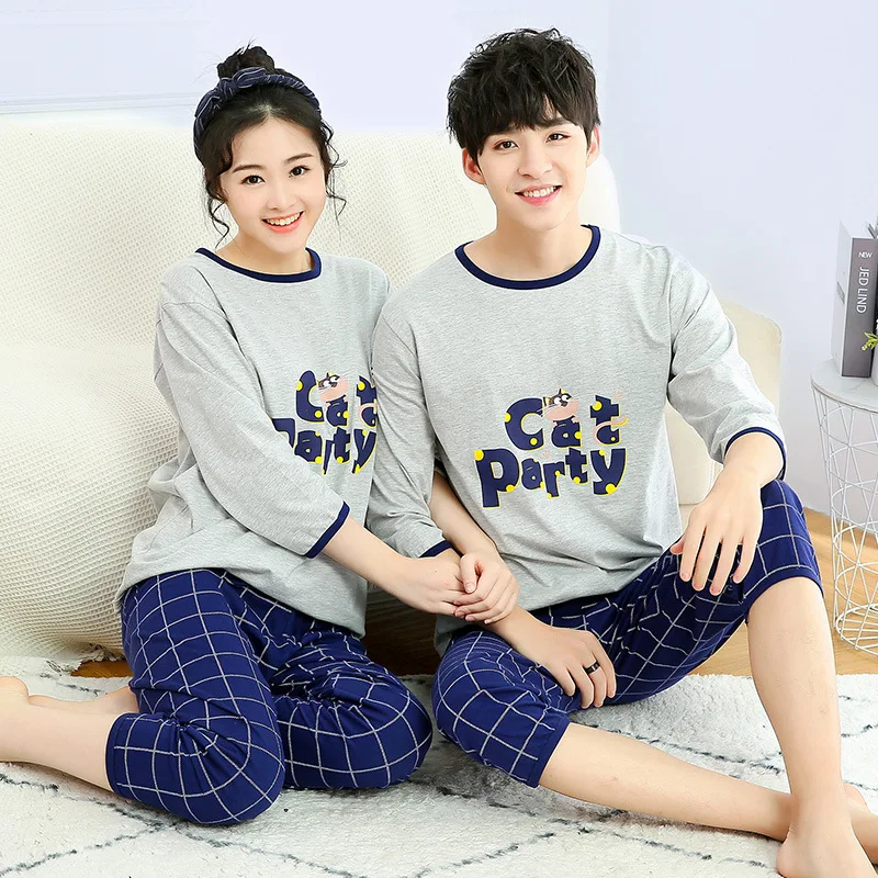 

Summer Women Pajama Sets Cotton Couple Pajamas 2pcs Tshirt Pants Sleepwear Pajamas for Mens Women Pyjamas Sets Pijamas Home Wear