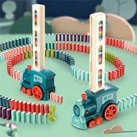 kids electric domino train car toy sound light automatic laying domino brick macaron color blocks board game education diy toys