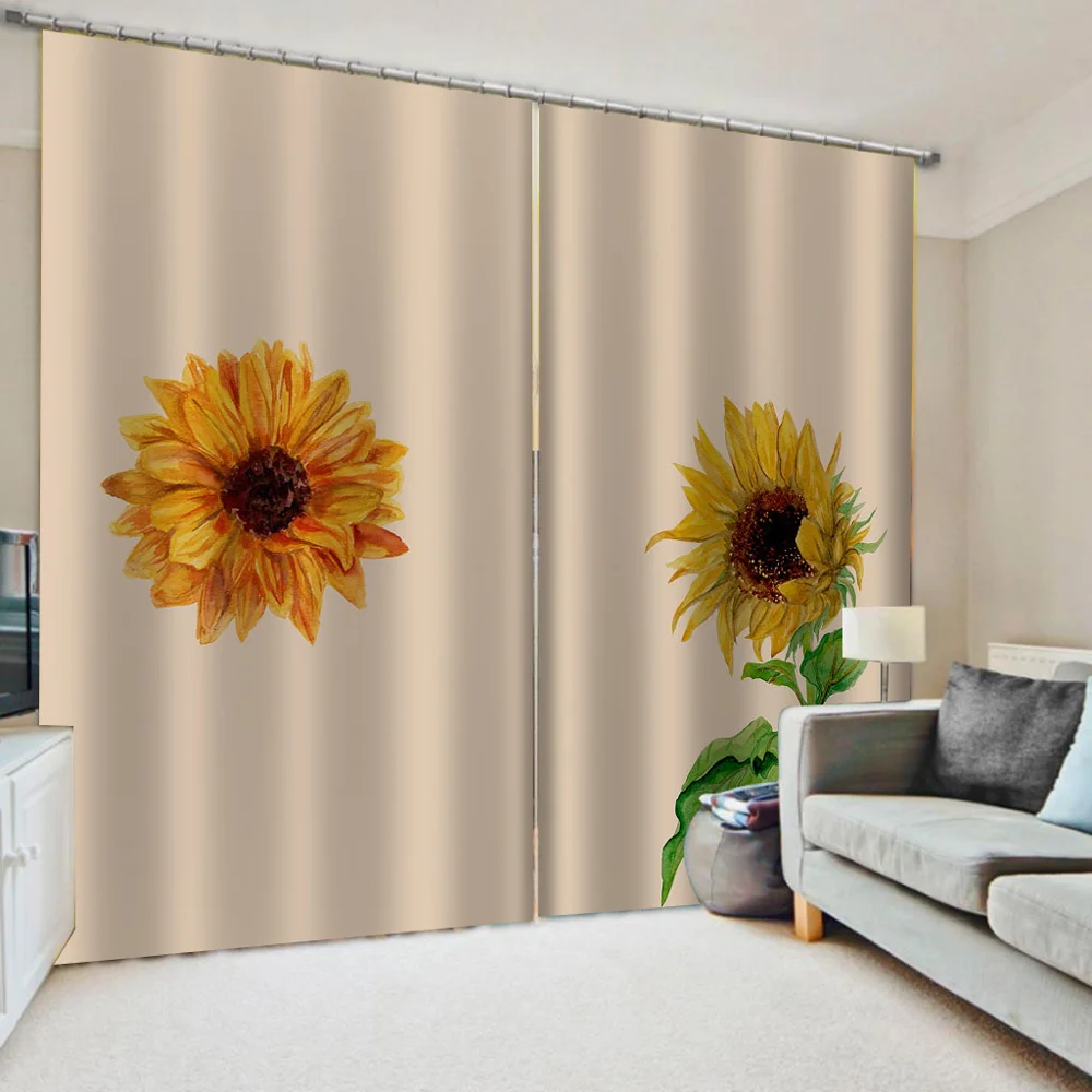 

Beautiful Photo Fashion Customized 3D Curtains beige sunflower curtains Decoration curtains