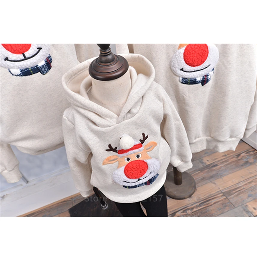 Christmas Family Matching Outfits New Year Family Look Mother and Daughter Clothes Red Elk Winter Warm Xmas Hoodies