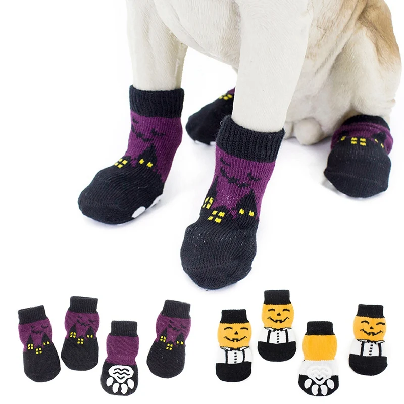 

Halloween Pet Socks Cotton Antiskid Socks Pumpkin Bat Pattern Print Claw Protector Halloween Pet Daily Wear Warm Accessories