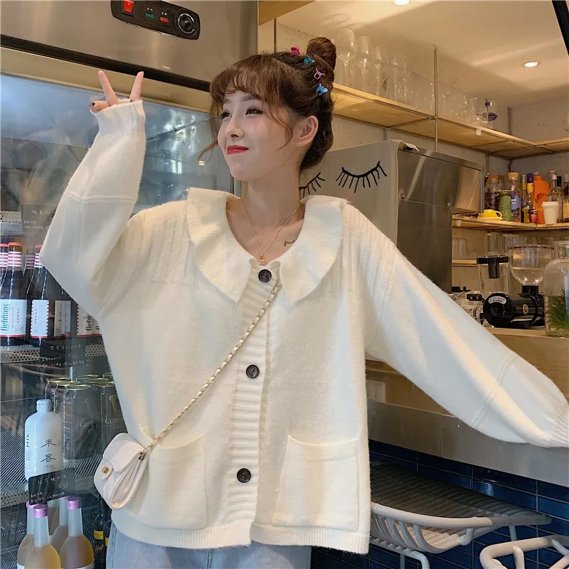 Joinyouth Sweater Women Korean Peter Pan Collar Full Pocket Cardigan Knit Loose Cute Button Sweaters Female Sueter Mujer 032 |