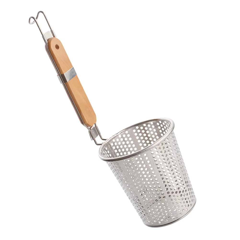 

Stainless Steel Strainer Basket Wooden Handle Fine Mesh Spider Food Skimmer Kitchen Sieve for Pasta Dumpling Noodle (12.5cm)