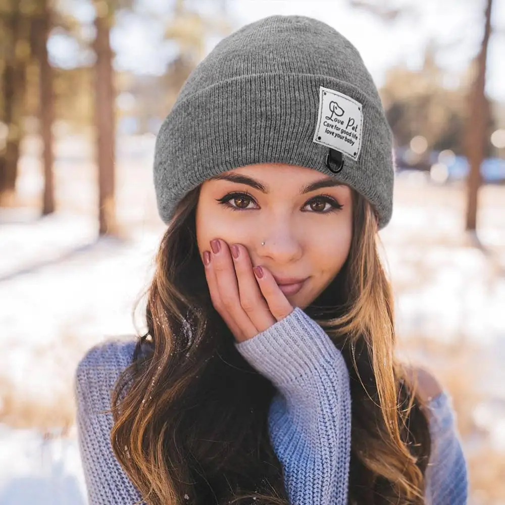 

New Year lOVE Letters Embroideried Winter Hats For Women Female Cap Girl Warm Knitted Beanie Hats Women Bonnet czapka zimowa