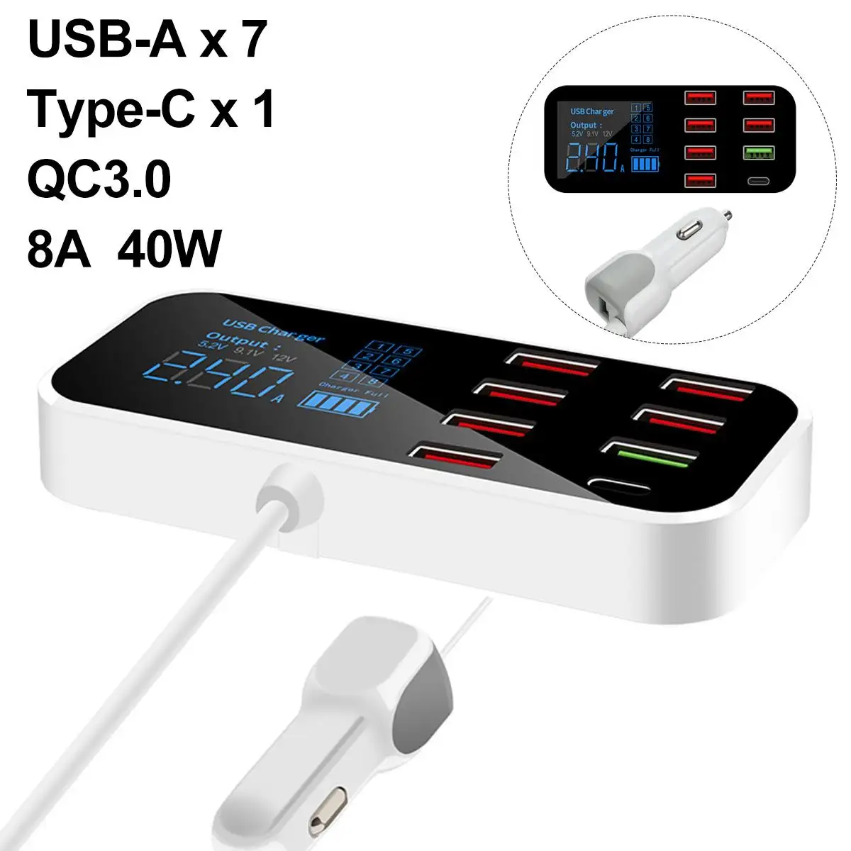 

Автомобильное зарядное устройство с 6 USB-портами, 40 Вт, 8 А