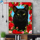 5D сделай сам, полностью круглая алмазная живопись, красная роза с черной кошкой, наборы для вышивки крестиком, алмазная вышивка, мозаичная картина, домашний декор, подарок