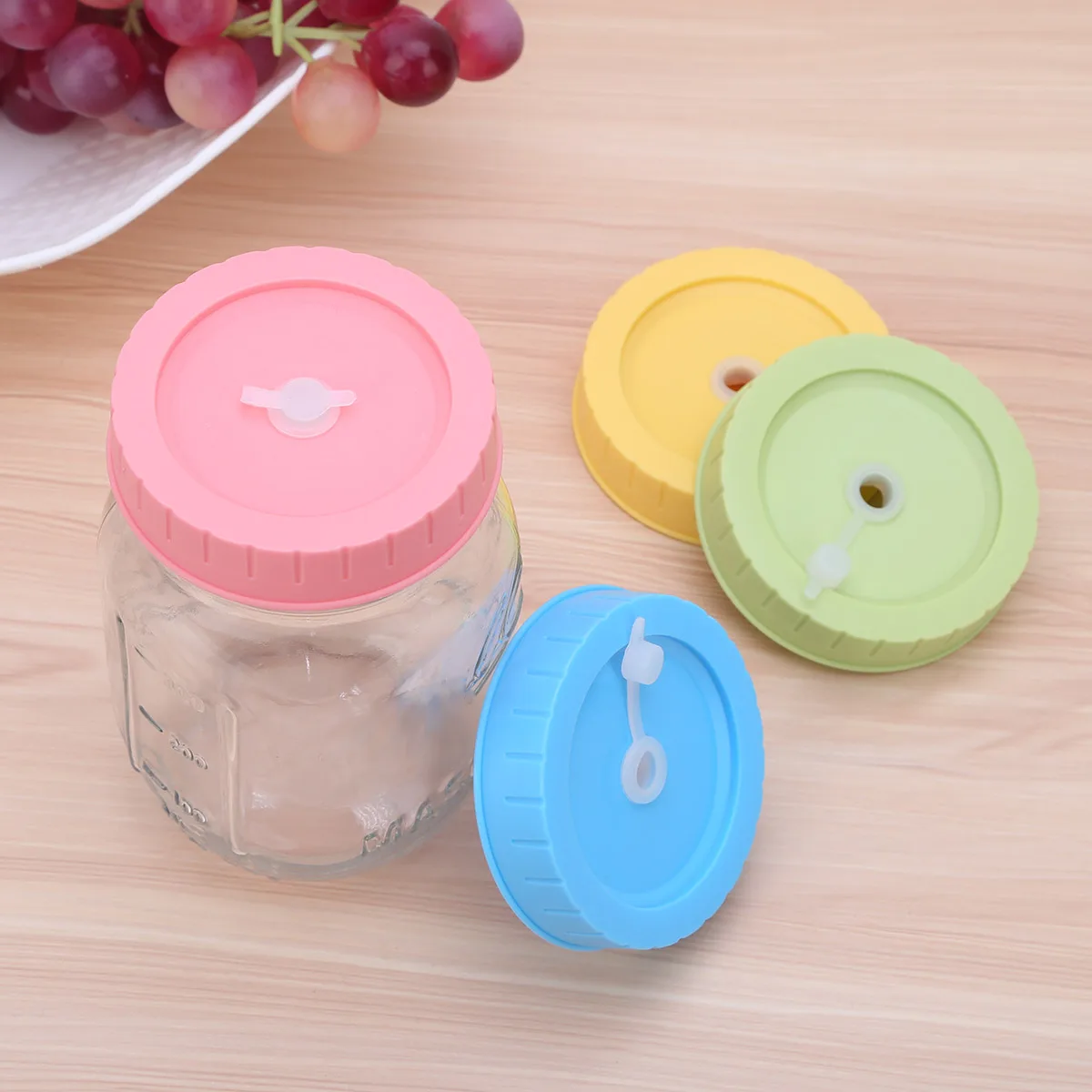 4Pcs 70mm Mason Jars Lids Plastic Decorative Bottle Covers Leakproof Water Cup Caps Drinking Jar Stopper Storage Cover with Hole images - 6