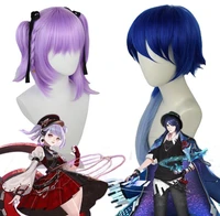 anime vtuber tokoyami towa wig bun ribbon hololive idol cosplay girls purple mixed pink long straight hair