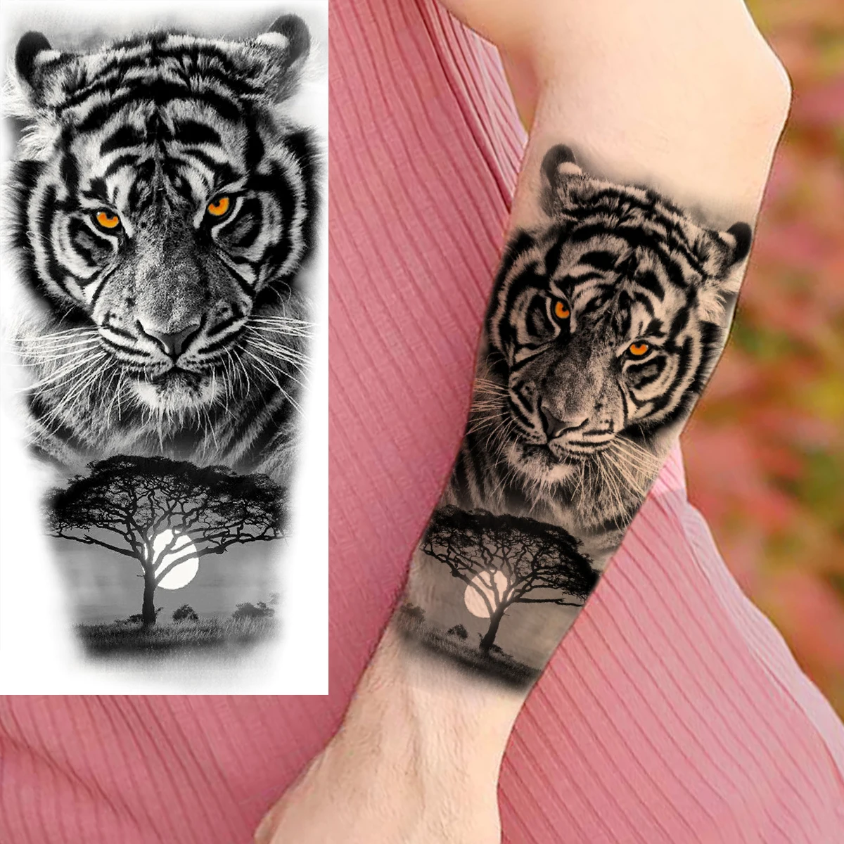 3D Tiger Woods Lion Warrior Temporary Tattoos For Women Adult Men Owl Universe Flower Eagle Fake Tattoo Forearm Washable Tatoos images - 6