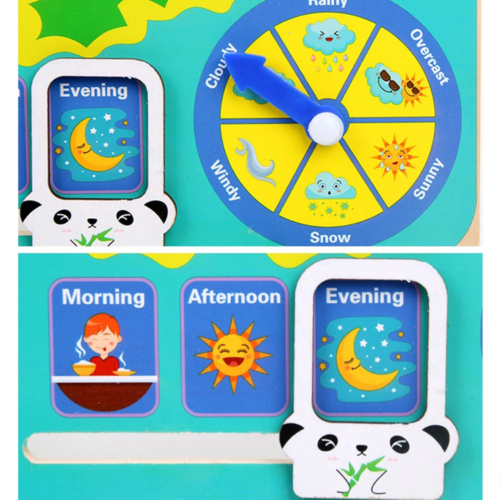 Calendario de madera para la temporada meteorol&oacute;gica, reloj cognitivo, juguete educativo para ni&ntilde;os en edad preescolar, ayuda did&aacute;ctica, tiempo de mes cognitivo-4