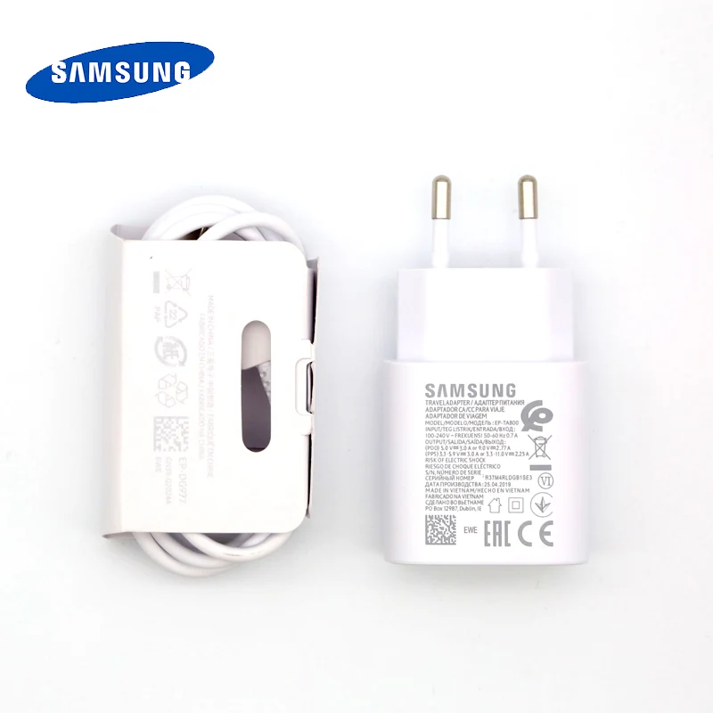 White Charger set Зарядное устройство samsung 25 Вт супер быстрое зарядное устройство PD EU type-c Зарядка для samsung s10 Galaxy Note 10 plus mi9 k20 pro PD кабель - Тип штекера: White Charger set