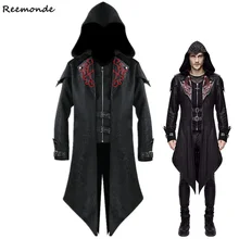 Medieval Costume Men Victorian  Black Retro Patchwork Jacket Steampunk Trench Coat Tailcoat Jacket Gothic Overcoat Uniform Cos
