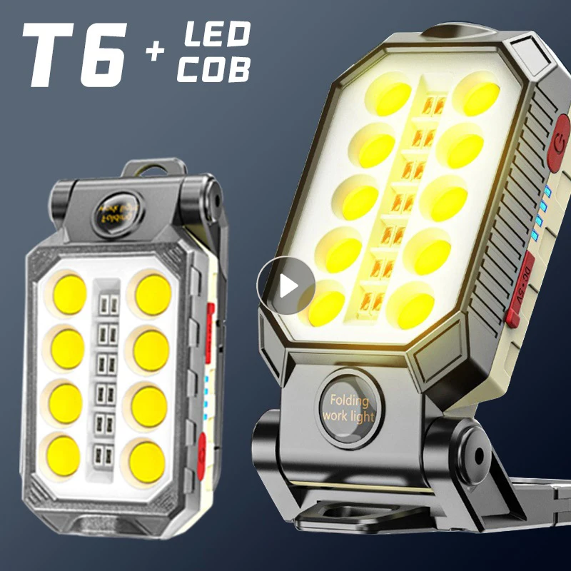 

USB Recharge LED Work Light COB Strong Magnetic Flashlight With Power Display Portable Adjustable Waterproof Camping Lanterns
