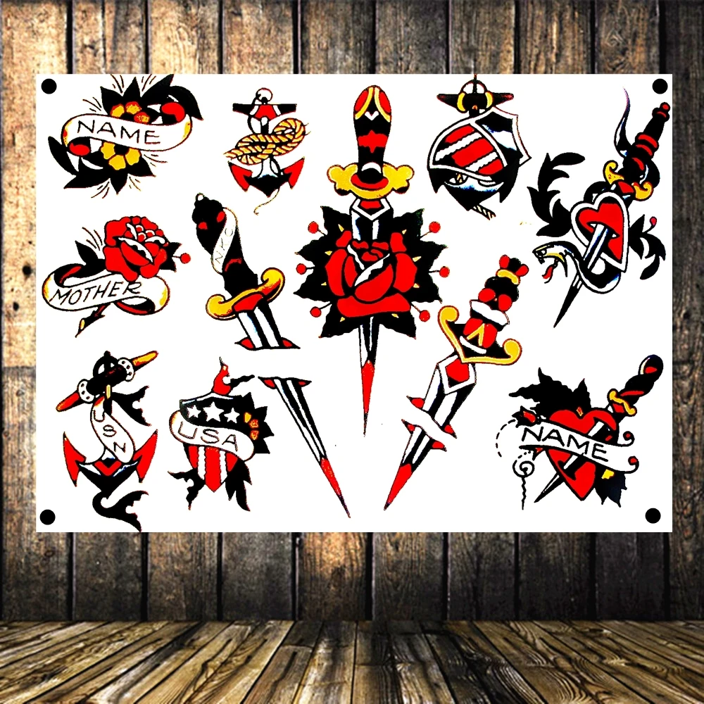 Тату плакаты баннеры и флаги флип карта Холст Картина Настенная Наклейка гобелен