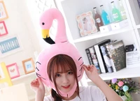 pink girls cartoon flamingo toy hat cute stuffed toy cap soft and comfortable toy flamingo cosplay costume toy hat family game