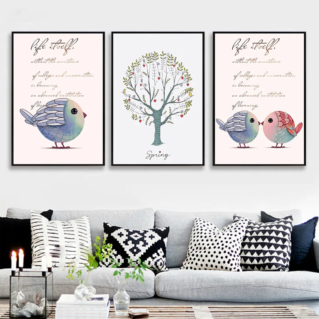 

Нордическая простая Милая птица и дерево украшение холст картина счастливая птица гостиная Куадрос Декор салон детская кавайная