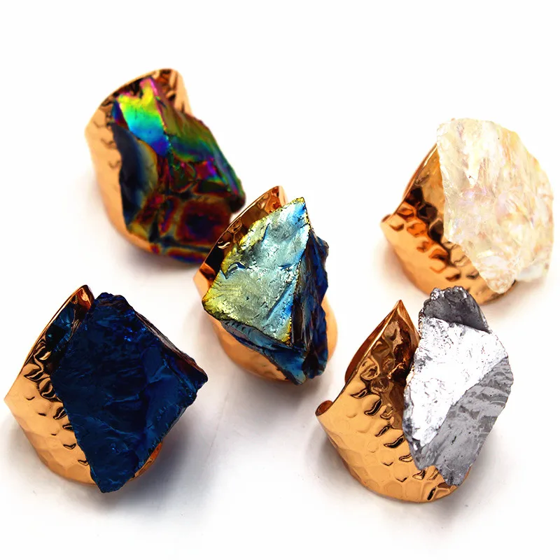 Полированное золото натуральный камень кольца Геометрическая неправильность