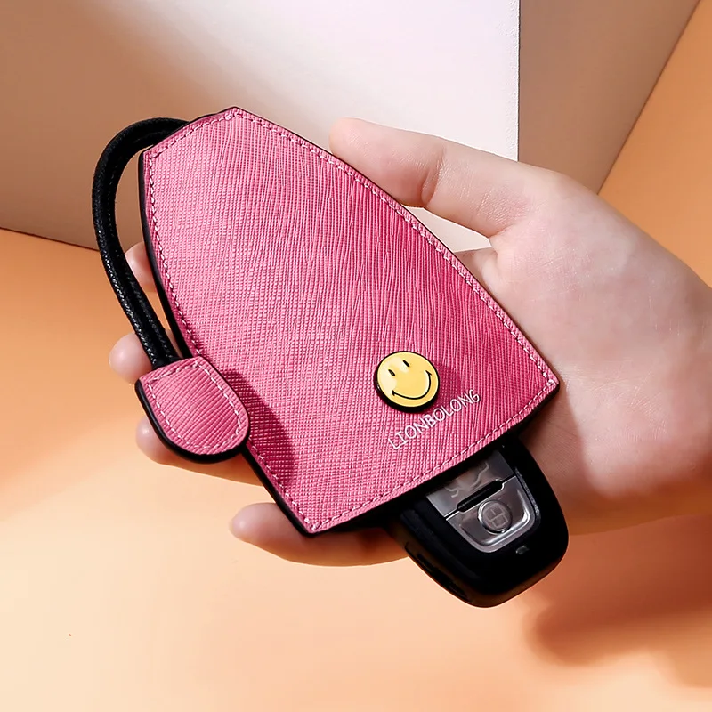 

Multifunction Cowhide leather car key case pull-out For Porsche, BMW, Audi Auto key cute protective sleeve fit gift（Pink）