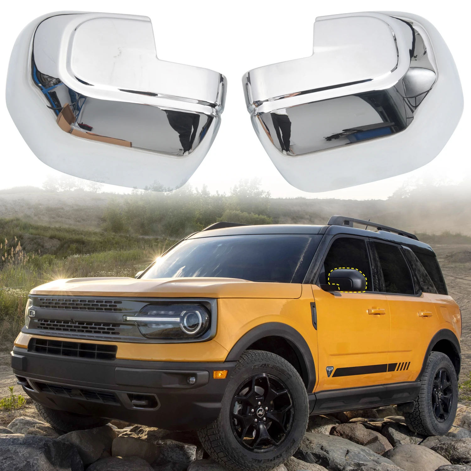 

Fit For Ford Bronco Sport CX430 2021 Car Accessories ABS Chrome Rearview Side Door Mirror Cover Trim 2pcs