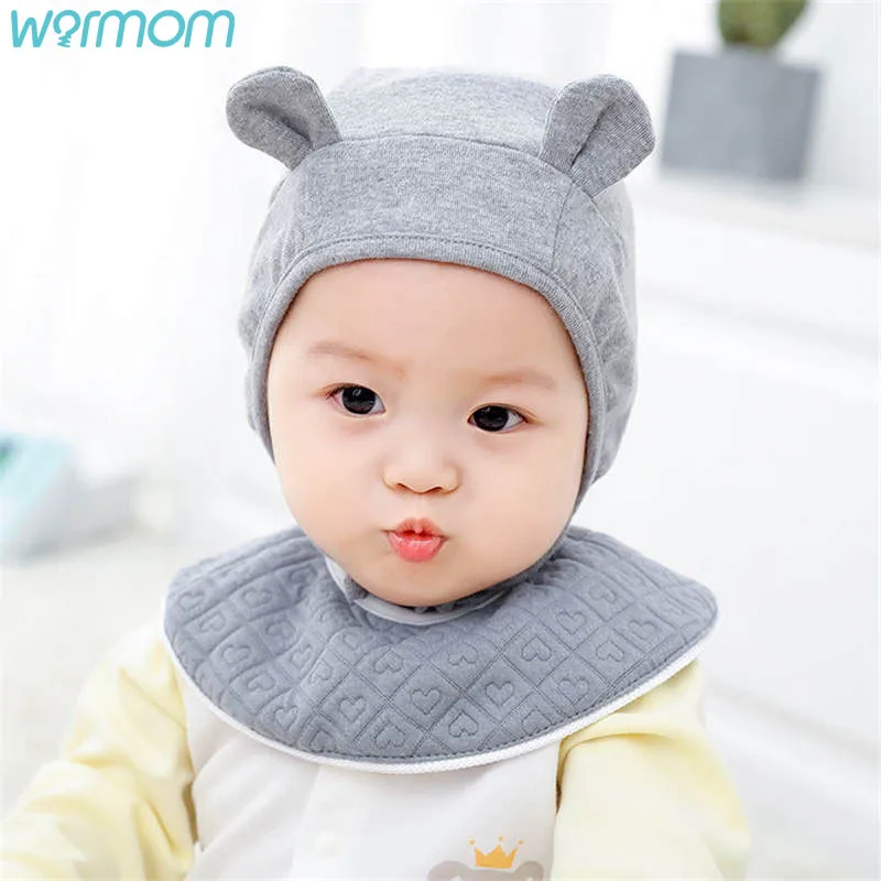 

Warmom Newbown Baby Hat Kawaii Cat Ears Hat Lace Saliva Towel Soft Cotton Baby Stuff Candy Color Baby Hat Maternal Infant Supply