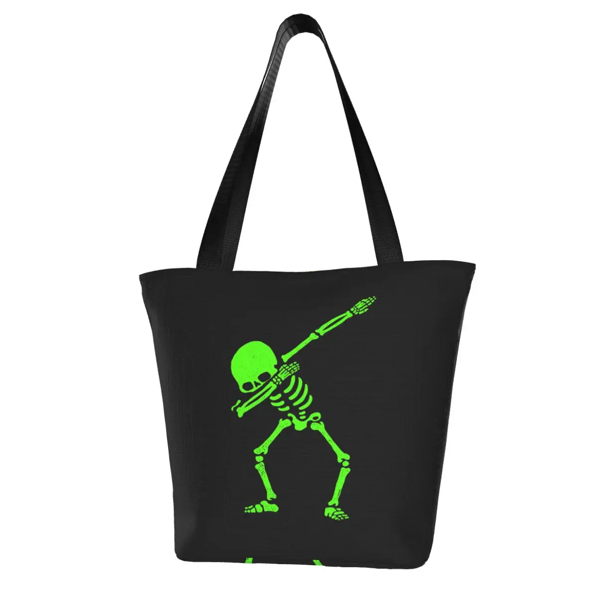 

Зеленая сумка для шоппинга Dabbing со скелетом, смешные женские подарки для танцев на Хэллоуин, многоразовые Полиэстеровые сумки для шоппинга