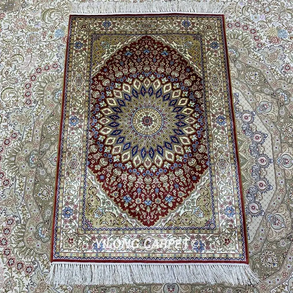 Yilong 2 'x 3' красный Шелковый персидский ковер ручной работы qum (ZQG356A)|rugged rugged|rug