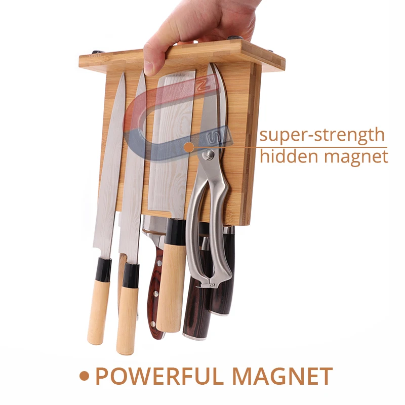 

Magnetic Knife Holder with Powerful Magnet - Large Bamboo Wood Knife Block without Knives, Double Side Universal Knife Block