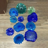 modern design wall art one piece blue teal greenish colored murano glass wall mounted flower led wall lights for home hotel