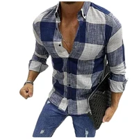 2022 england style mens clothes single breasted cardigan plaid blouses and shirts button up trip dating beach long sleeve tops