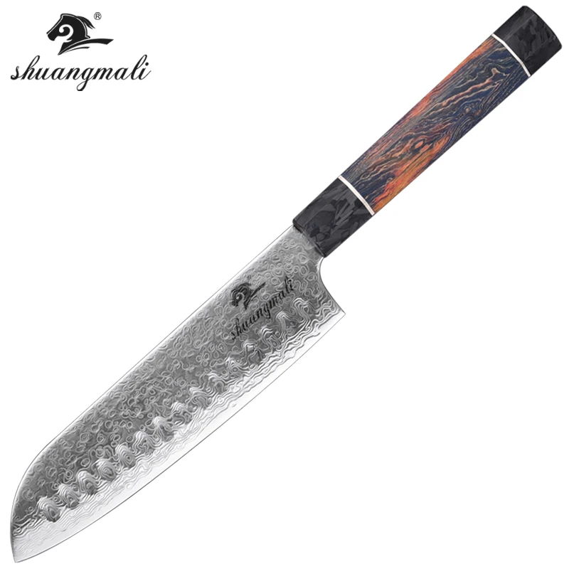 Японский нож сантоку 7 дюймов кованые Дамасские кухонные ножи шеф-повара с мягкой