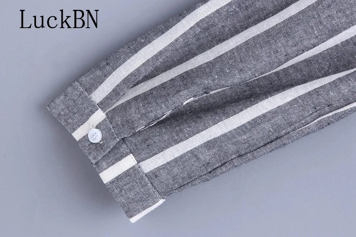 

Korean Cotton Linen Vertical Stripes Long Sleeve Blouse Women Tops and Blouses Female Blusa Long Shirt Button Up Shirt Harajuku
